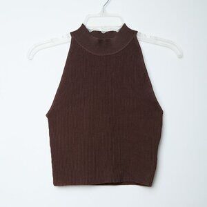 Aritzia Babaton Sculpt Rib Knit Mockneck Halter Crop Tank Top Mocha Brown Small